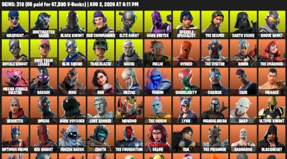 Fortnite account inventory for LVL 4298 - Warpaint - Huntmaster Saber - 310 Outfits