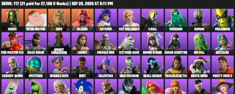 Fortnite account inventory for Hades - Peter Griffin - 117 Outfits