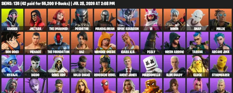 Fortnite Accounts listing: LVL 1394 - Xander - Joltara - 135 Outfits - 135 outfits