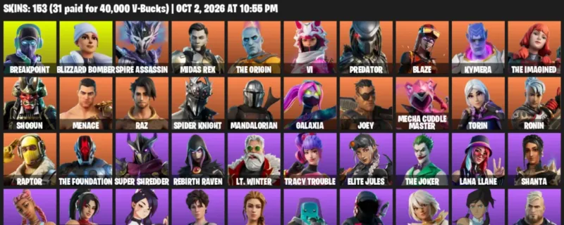 Fortnite account inventory for Breakpoint - Blizzard Bomber - 120 Outfits