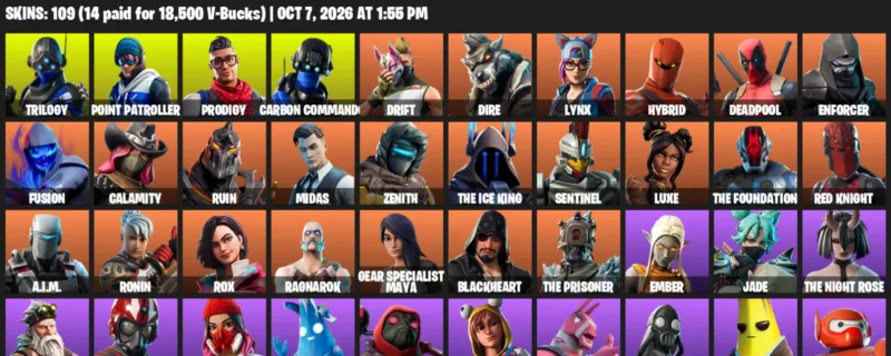 Fortnite account inventory for Trilogy - Point Patroller - 109 Outfits