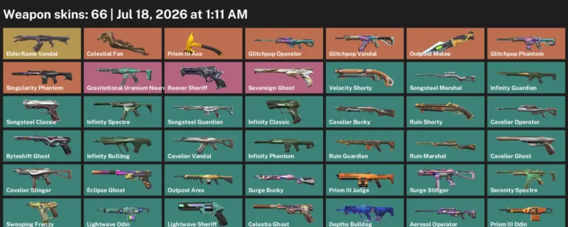Valorant Accounts listing: LVL 156 · Celestial Fan & Outpost Melee · 66 Skins - Platinum 2, 66 skins