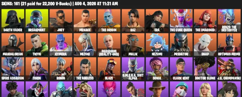 Fortnite account inventory for LVL 3095 - Darth Vader - Breakpoint - 161 Outfits