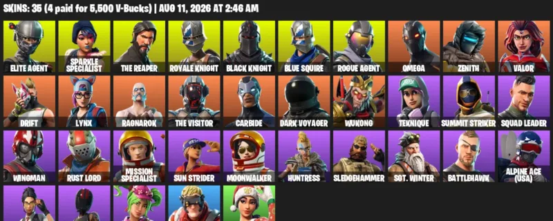 Fortnite account inventory for LVL 447 - Elite Agent - Sparkle Specialist - 35 Outfits