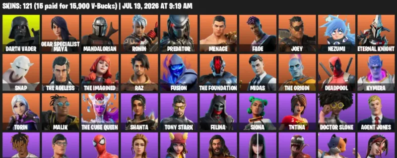 Fortnite Accounts listing: LVL 3318 - Darth Vader - Gear Specialist Maya - 121 Outfits - 121 outfits