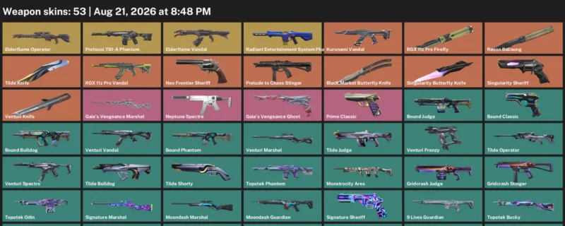 Valorant account inventory for LVL 110 · Tilde Knife & Venturi Knife