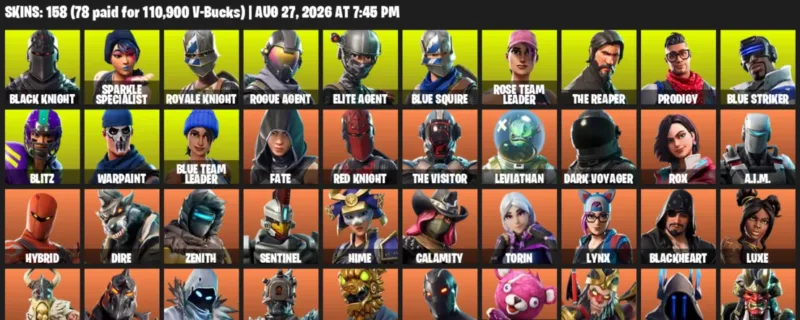 Fortnite account inventory for LVL 809 - Black Knight - Sparkle Specialist - 158 Outfits