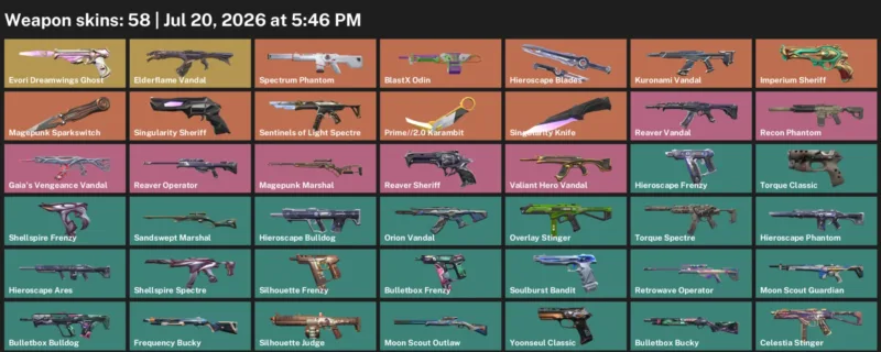 Valorant Accounts listing: LVL 51 · Prime//2.0 Karambit & Singularity Knife · 58 Skins - Bronze 1, 58 skins