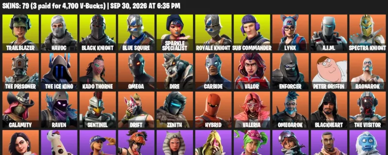 Fortnite account inventory for Trailblazer - Havoc - 79 Outfits