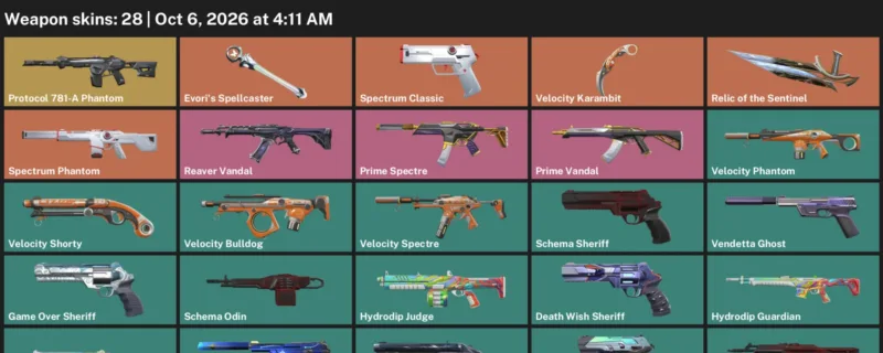 Valorant account inventory for LVL 164 · Velocity Karambit & Game Over Sheriff