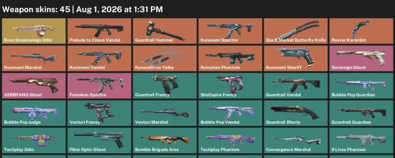 Valorant account inventory for LVL 43 · Reaver Karambit & Kuronami no Yaiba