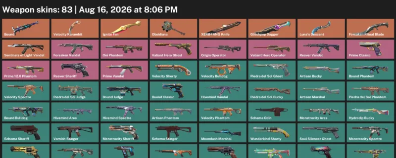 Valorant account inventory for LVL 194 · Forsaken Ritual Blade & Glitchpop Dagger & Ignite Fan