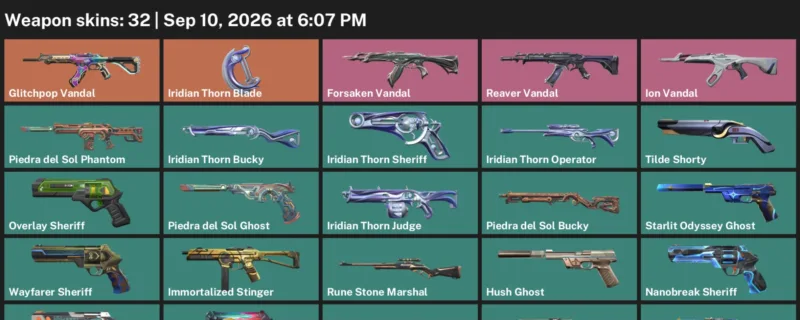 Valorant account inventory for LVL 187 · Glitchpop Vandal & Ion Vandal