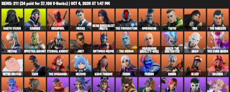 Fortnite account inventory for Darth Vader - Xander - 120 Outfits