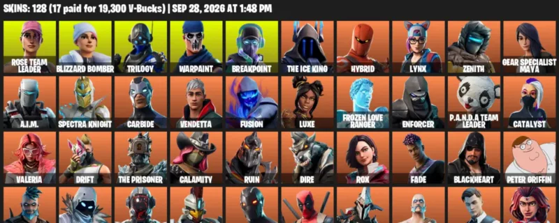 Fortnite account inventory for Rose Team Leader - Blizzard Bomber - 120 Outfits
