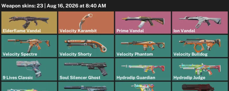 Valorant account inventory for LVL 175 · Velocity Karambit & Elderflame Vandal