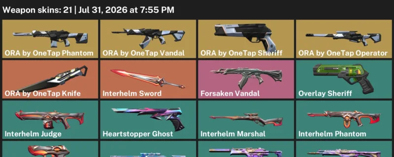 Valorant account inventory for LVL 98 · Forsaken Vandal & Ora by OneTap Knife