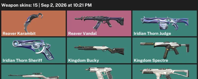 Valorant account inventory for LVL 30 · Reaver Karambit & Iridian Thorn Sheriff