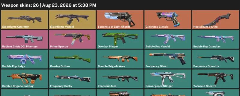 Valorant account inventory for LVL 32 · Nocturnum Scythe & Bubble Pop Vandal