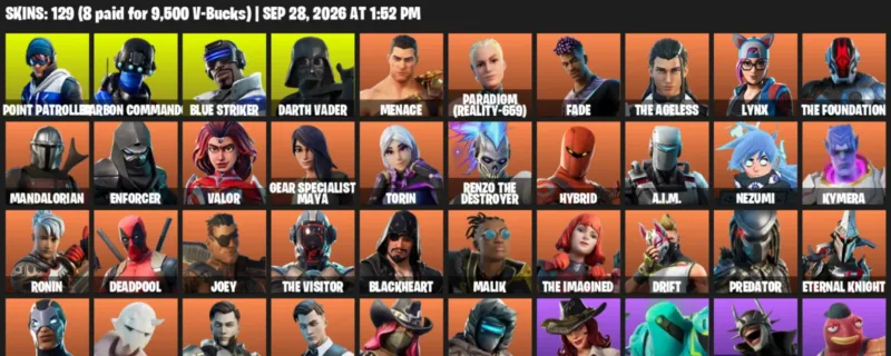 Fortnite account inventory for Point Patroller - Carbon Commando - 120 Outfits