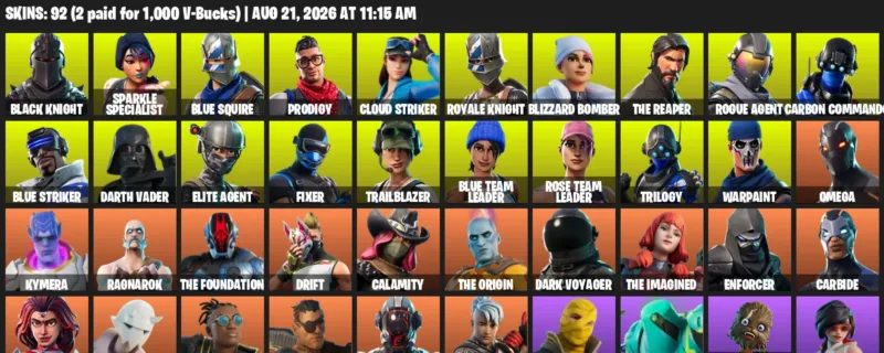 Fortnite account inventory for LVL 1191 - Black Knight - Sparkle Specialist - 92 Outfits