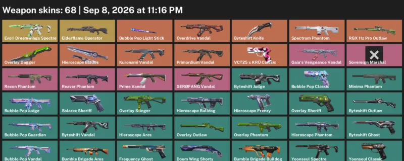 Valorant account inventory for LVL 173 · Byteshift Knife & Overlay Dagger & 68 Skins Byteshift Knife