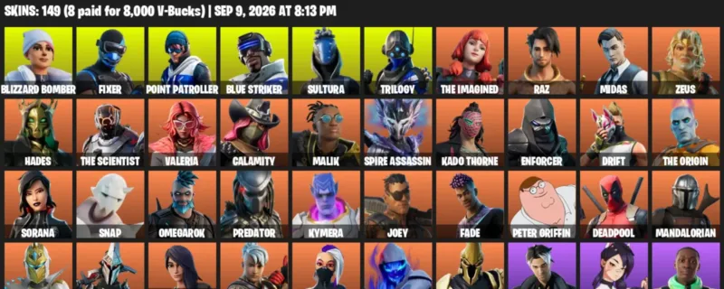Fortnite account inventory for LVL 2111 - Blizzard Bomber - Fixer - 149 Outfits