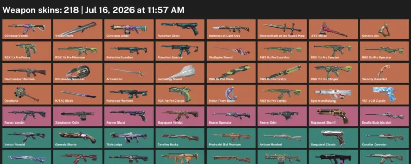 Valorant Accounts listing: LVL 261 · .SYS Melee & Broken Blade of the Ruined King · 218 Skins - Silver 1, 218 skins