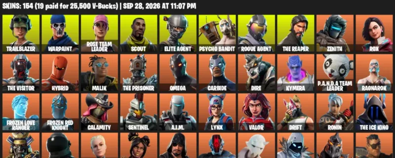 Fortnite account inventory for Trailblazer - Warpaint - 120 Outfits