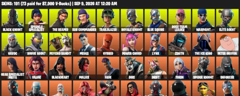 Fortnite account inventory for LVL 2035 - Black Knight - Sparkle Specialist - 191 Outfits