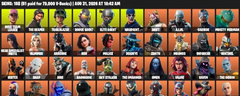 Fortnite account inventory for LVL 1679 - Rose Team Leader - The Reaper - 158 Outfits