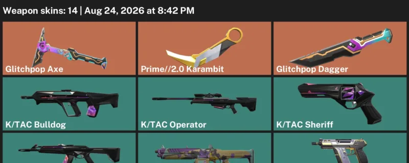 Valorant account inventory for LVL 35 · Glitchpop Dagger & Prime & 14 Skins Glitchpop Dagger