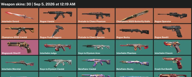 Valorant account inventory for LVL 29 · Champions 2025 Vandal & 30 Skins Champions 2025 Butterfly Knife