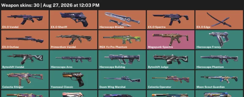 Valorant account inventory for LVL 58 · Byteshift Vandal & Celestia Operator