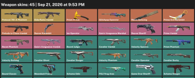 Valorant account inventory for LVL 91 · Reaver Karambit & 2.0 Karambit