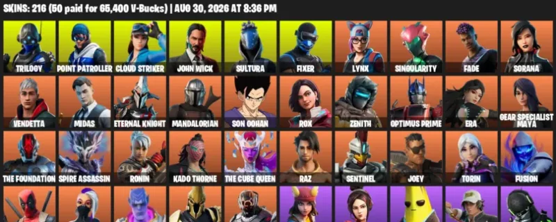 Fortnite account inventory for LVL 2676 - Trilogy - Point Patroller - 216 Outfits