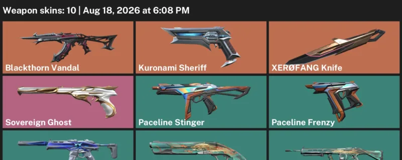 Valorant account inventory for LVL 26 · Kuronami Sheriff & XerØFang Knife