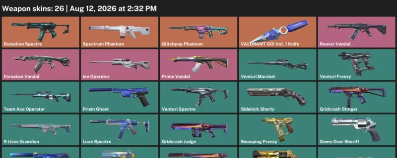 Valorant account inventory for LVL 154 · Glitchpop Phantom & Forsaken Vandal