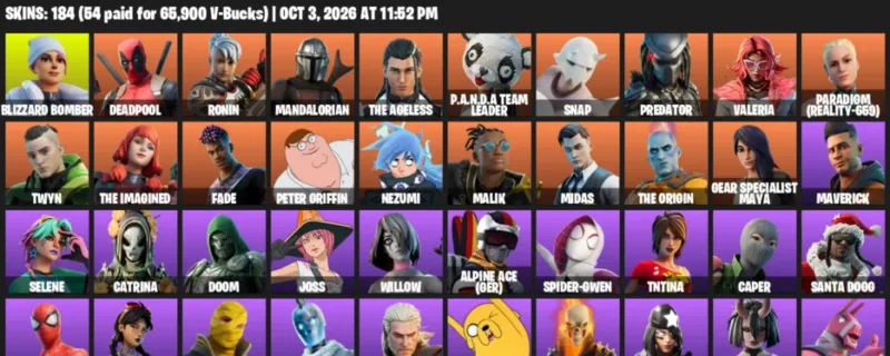 Fortnite account inventory for Blizzard Bomber - Deadpool - 120 Outfits