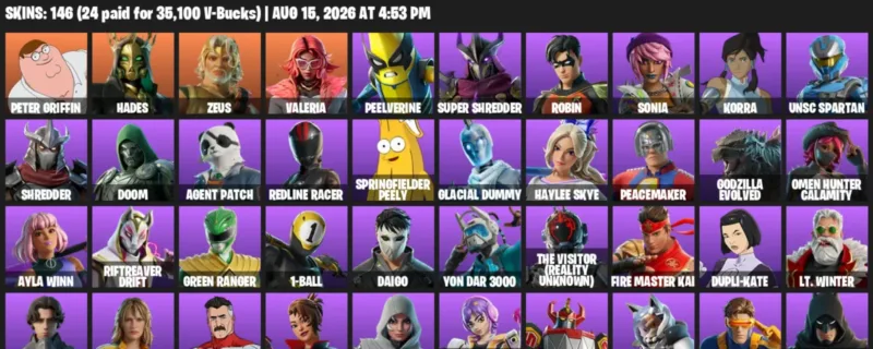 Fortnite account inventory for LVL 1469 - Peter Griffin - Hades - 146 Outfits
