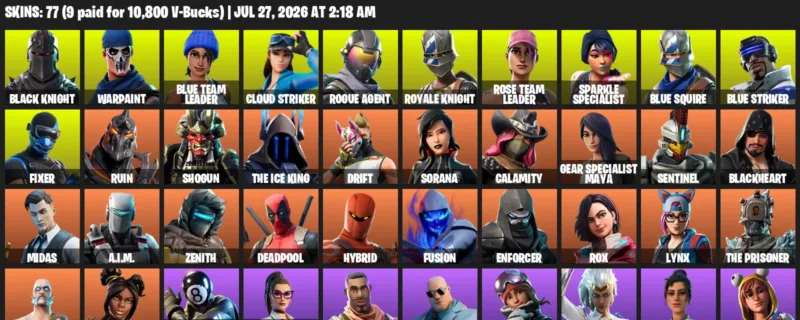 Fortnite Accounts listing: LVL 1265 - Black Knight - Warpaint - 77 Outfits - 77 outfits