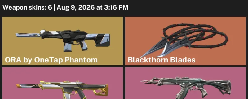 Valorant account inventory for LVL 44 · Blackthorn Blades & Forsaken Vandal & 2.0 Phantom