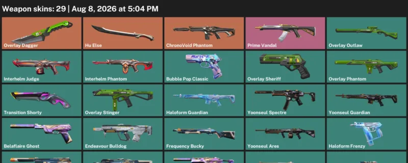 Valorant account inventory for LVL 119 · ChronoVoid Phantom & Overlay Dagger