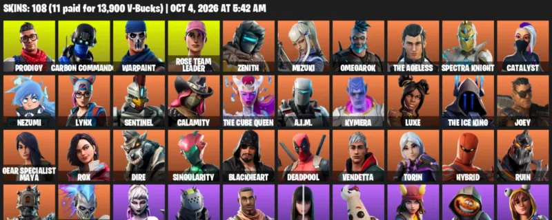 Fortnite account inventory for Prodigy - Carbon Commando - 108 Outfits
