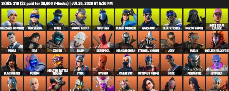 Fortnite Accounts listing: LVL 4108 - Blizzard Bomber - Neo Versa - 219 Outfits - 219 outfits