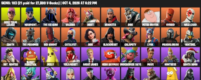 Fortnite account inventory for Rose Team Leader - Warpaint - 103 Outfits