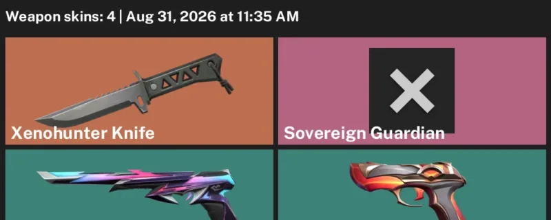 Valorant account inventory for LVL 70 · Xenohunter Knife & Sovereign Guardian