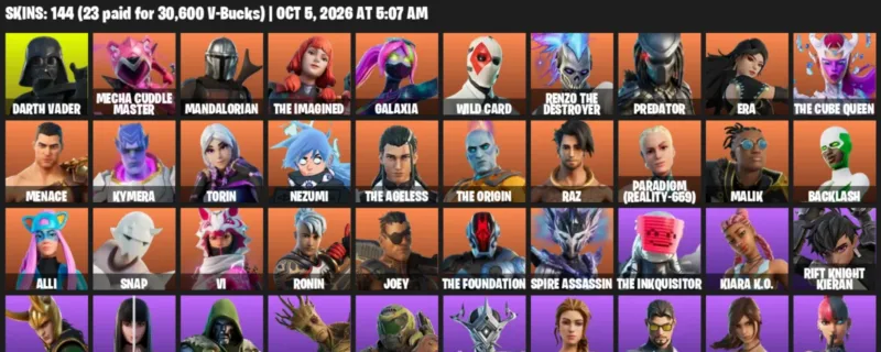 Fortnite account inventory for Darth Vader - Mecha Cuddle Master - 120 Outfits