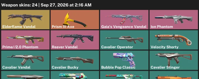 Valorant account inventory for LVL 127 · Elderflame Vandal & Cavalier Vandal