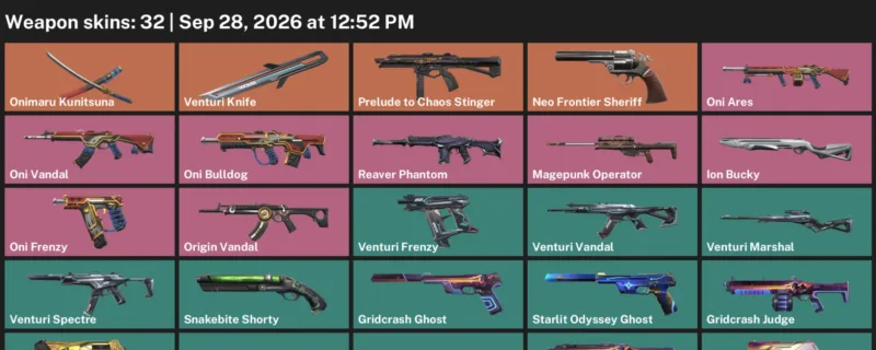 Valorant account inventory for LVL 128 · Venturi Knife & 9 Lives Phantom